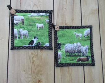 Handmade Religious Potholder Set: Bible verse hot pads,The Lord is my shepherd embroidered potholders