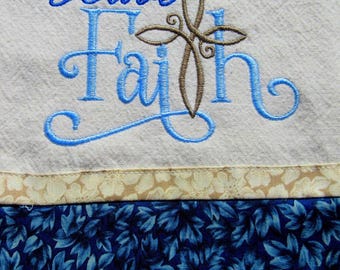 Handmade faith tea towels: religious embroidered kitchen towels
