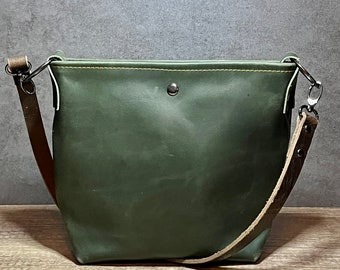 Mini Leather Bucket Bag Forest Green