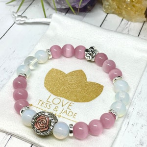 Halskette Kette Perlen Cat Eye rosa Kristall Glas rose Ab Strass farbig 507f Halskette Kette Perlen Cat Eye rosa Kristall Glas rose Ab Strass farbig 507f