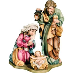 Holy Family, Mary, Joseph with Jesus child in wood and hand-painted with oil colors