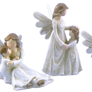 WEEK. 8 PIECES Angels of the embrace with children in wood pulp 7 cm / 10 cm