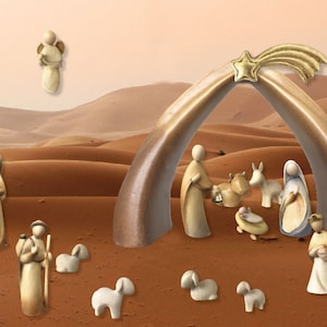 Complete nativity scene (18 pieces) modern "Stella" 8 cm