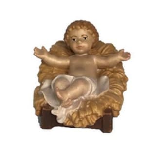 Jesusbarnet med vagga, fint snidat i trä och handmålat med oljefärger