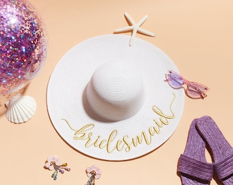 Bridesmaid Embroidered Sun Hat - Bridesmaid Proposal Gift, Bachelorette Party Gift, Bachelorette Hats, Straw Beach Hat, Floppy Hat