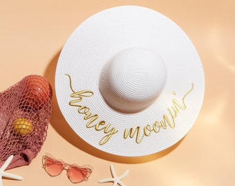 Honeymoonin' Embroidered Sun Hat - Bridal Shower Gift, Honeymoon Gift, Bachelorette Party Gift, Bachelorette Hats, Straw Beach Hat