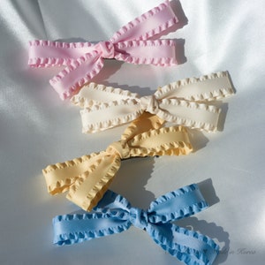 Ribbon Hair Clip - Ribbon Hair Bows, Korean Accessories, K-Pop Fashion, Coquette Bow, Coquette Style, Pink Hair Accessories, Hair Bows