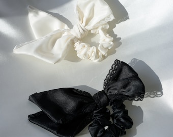 ✨? CC ? 100% Leather Bow Hair Scrunchie ? Oversized Faux Leather Bow Scrunchie: Black Statement Hair  main image 3