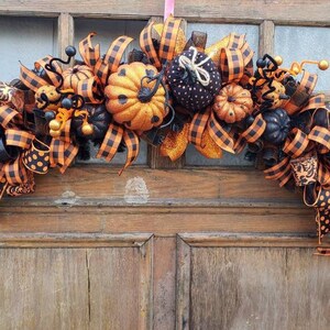 Halloween Orange Table Centerpiece, October 31st Pumpkin Indoor Garland, Trick or Treat Mantel Party Decoration, Whimsical Window Swag Decor image 3