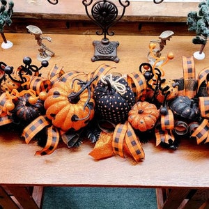 Halloween Orange Table Centerpiece, October 31st Pumpkin Indoor Garland, Trick or Treat Mantel Party Decoration, Whimsical Window Swag Decor image 1