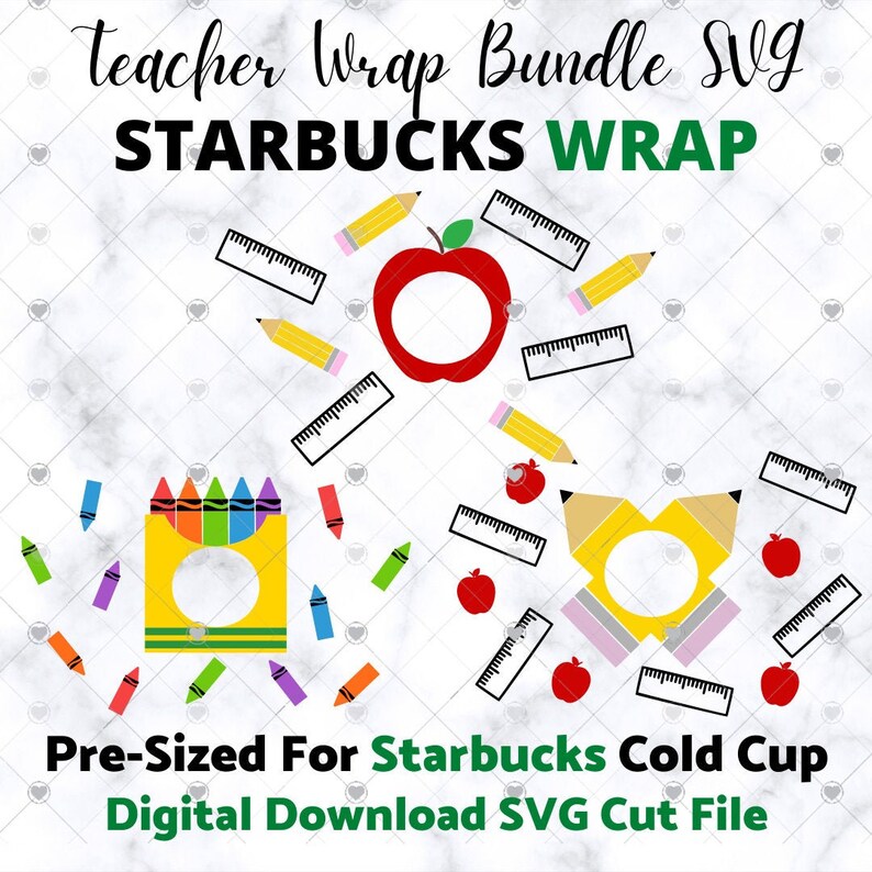 Teacher Starbucks Coffee SVG Bundle File Pre Sized Full Wrap | Etsy