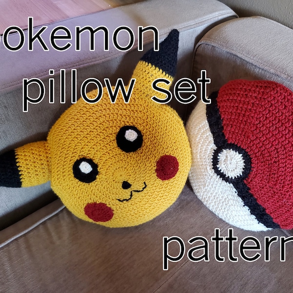 Pikachu & Pokeball Throw Pillow Set - Crochet Pattern