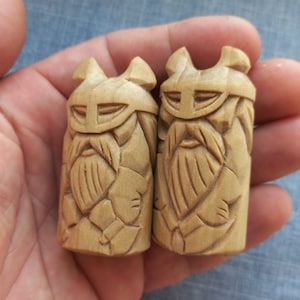 Hand carved wood viking figurine Norse warrior statue Scandinavian decor Pagan altar gift Nordic handmade sculpture Norse idol set of 2 pcs