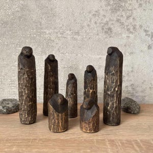 Pagan man gift Wooden carved primitive idols set 3(7) Man cave mini figure Crafted artifacts statue Rustic decor figurines Folk tribal style