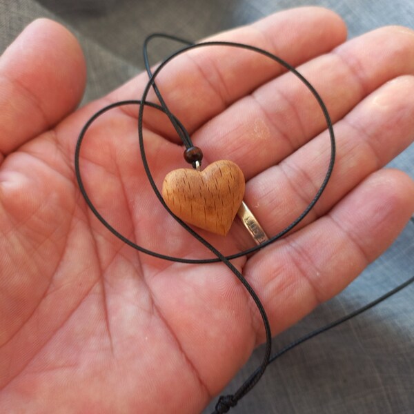 Wood carved heart pendant. Wooden jewelry Valentine's Day Gift . Wooden handmade necklace. Wooden hand carved heart.