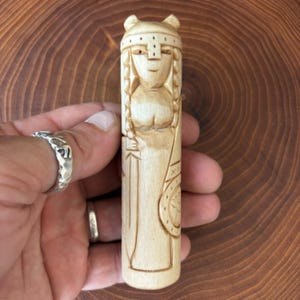 Wooden goddess Freya figurine Norse goddess Viking pagan altar decor Norse mythology gift Carved wood statue Pagan meaningful gift