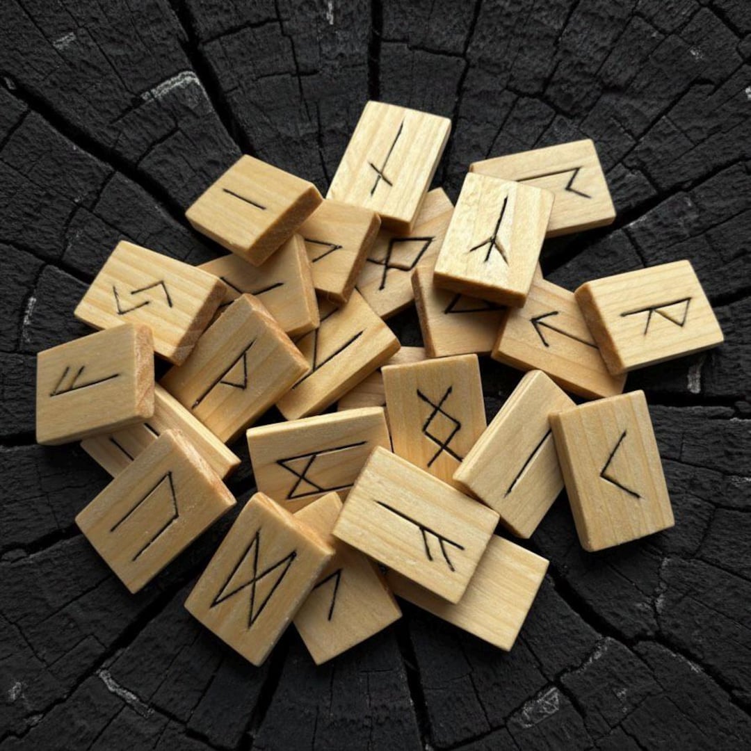 Elder Futhark Runes Set, Wood Rune Stones, Hand Carved Linden Wood