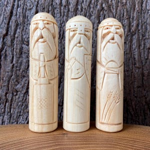 Wooden slavic gods figure set of 3 pcs Handcarved pagan deities Slavic mythology Altar Decor Gift Slavic altar Pagan gift Wood idol
