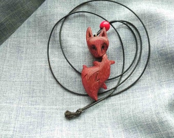 Wooden pendant fox. Wooden pendant fox from amaranth wood. Handmade wooden fox necklace. Wooden decoration on the neck