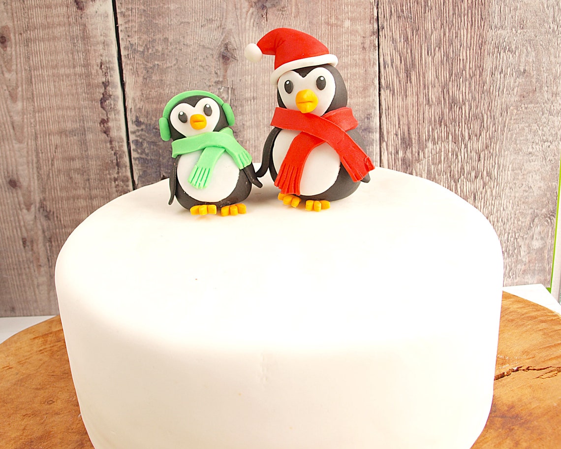 Edible Penguin Cake Toppers Handmade Fondant Christmas | Etsy