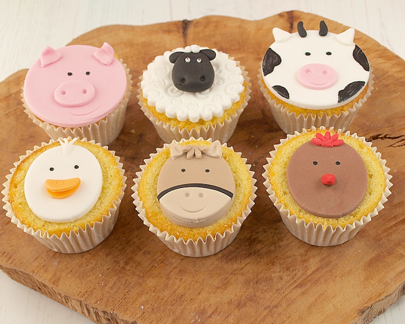 Farm Animal Cupcake Toppers Fondant Farm Animals Birthday Etsy