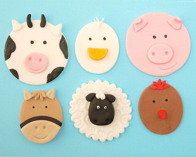Farm Animal Cupcake Toppers Fondant Farm Animals Birthday Etsy