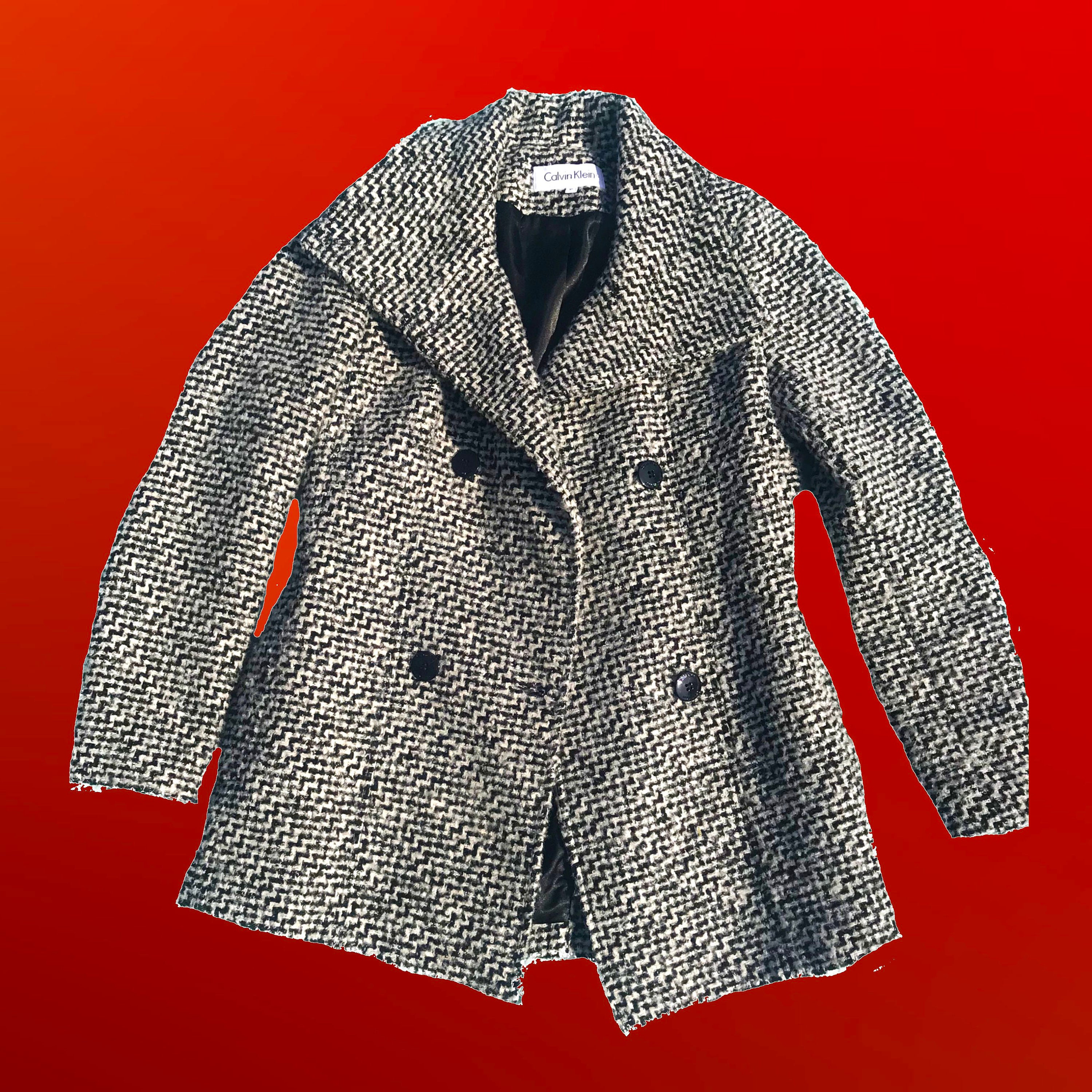 Calvin Klein Black and White Wool Blend Coat XS - Etsy Calvin Klein Black and White Wool Blend Coat XS - Etsy