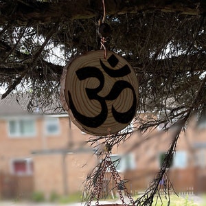 Crystal Wind Chime: Wooden Om Ornament, Chakra Healing Gemstones