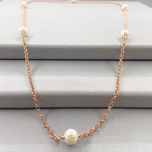 Long Chain Rope Style Pearl Endless Necklace, 34 Inch, Choice Of Colour, White Pearl Station Necklace, Tin Cup Pearl Necklace, June Gift image 2