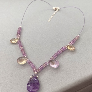 Amethyst Ametrine Sterling Silver Necklace: Beaded Bridal Choker