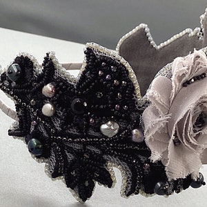 Lace Beaded Pearl Flower Headband: Vintage Wedding Alice Band