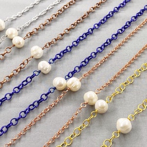 Long Chain Rope Style Pearl Endless Necklace, 34 Inch, Choice Of Colour, White Pearl Station Necklace, Tin Cup Pearl Necklace, June Gift image 1