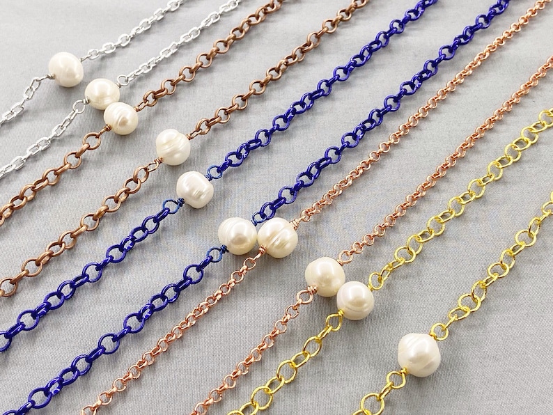 Long Chain Rope Style Pearl Endless Necklace, 34 Inch, Choice Of Colour, White Pearl Station Necklace, Tin Cup Pearl Necklace, June Gift image 1