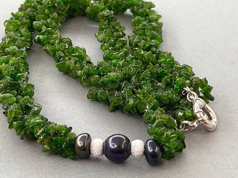 Chrome Diopside & Pearl Twisted Rope Style Necklace Sterling Etsy