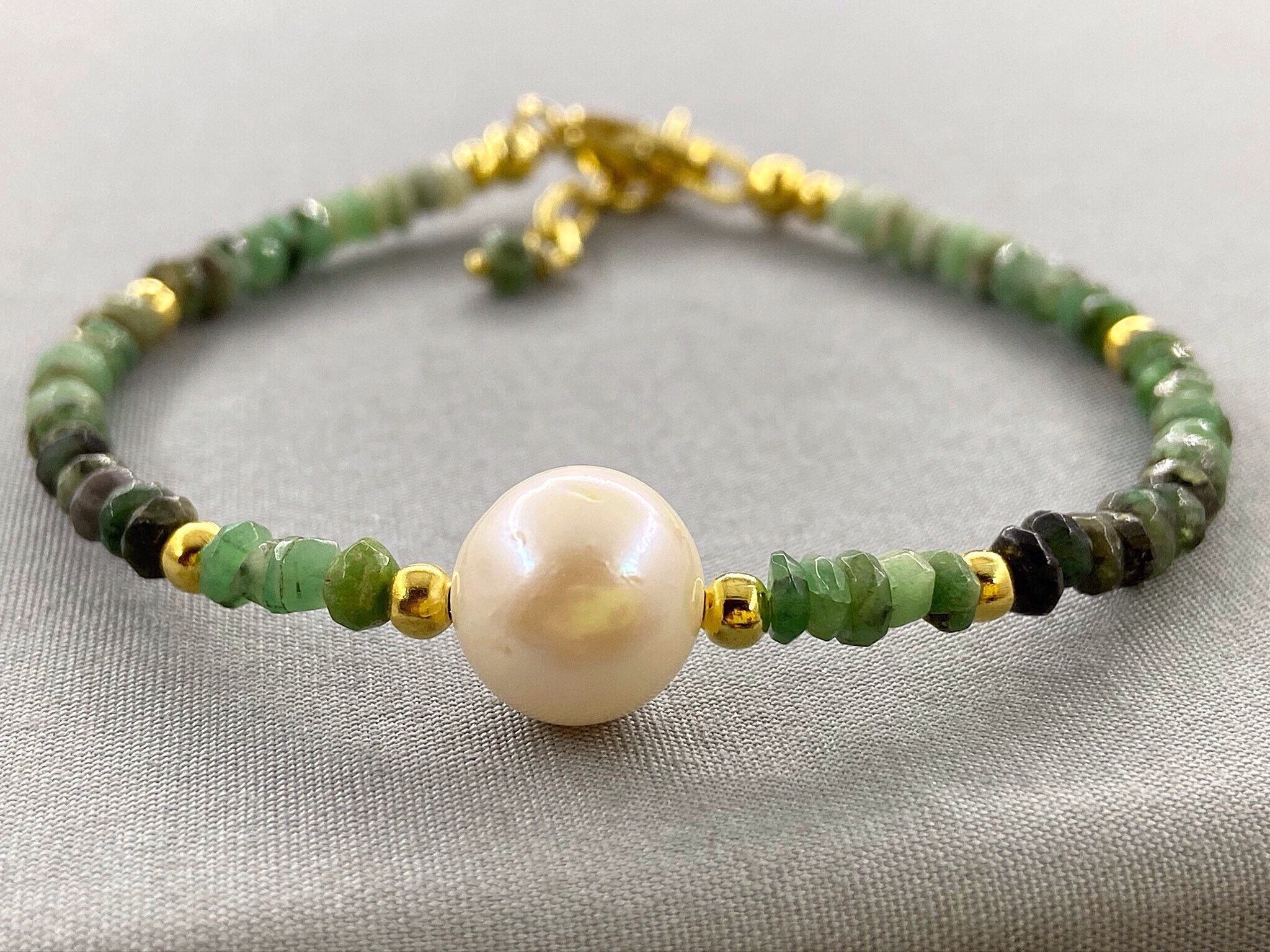 Genuine Emerald & Cultured Pearl Bracelet Choice of Size 9ct | Etsy