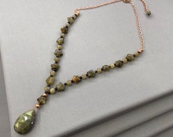 Rose Gold Teardrop Necklace, Labradorite Star & Black Spinel Necklace, Multi Gem Necklace, Boho Stone Necklace, Gemstone Jewellery