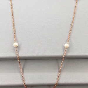 Long Chain Rope Style Pearl Endless Necklace, 34 Inch, Choice Of Colour, White Pearl Station Necklace, Tin Cup Pearl Necklace, June Gift image 9
