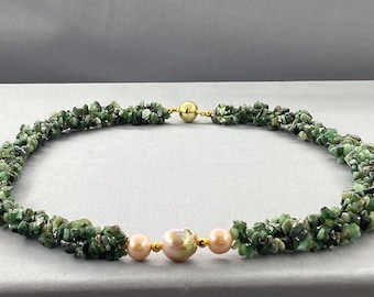 Emerald & Pearl Choker Necklace, 9ct Gold Filled Sterling Silver, 30th Anniversary, Green Cocktail Necklace With Round Cultured Pearls