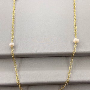 Long Chain Rope Style Pearl Endless Necklace, 34 Inch, Choice Of Colour, White Pearl Station Necklace, Tin Cup Pearl Necklace, June Gift Gold