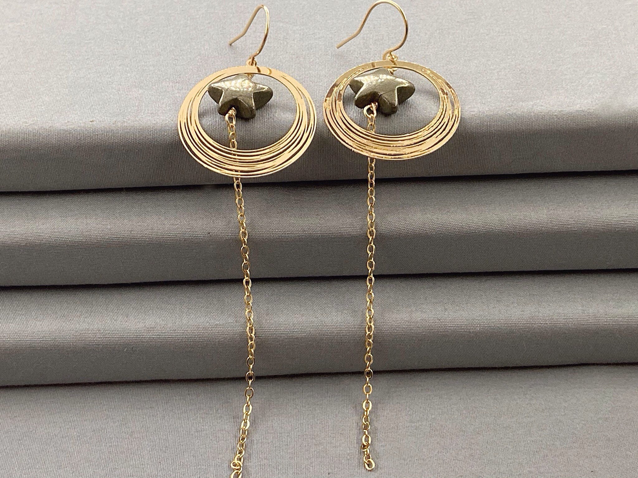 Antique Gold Hoop Star Long Single Tassel Boho Earrings for Women ...