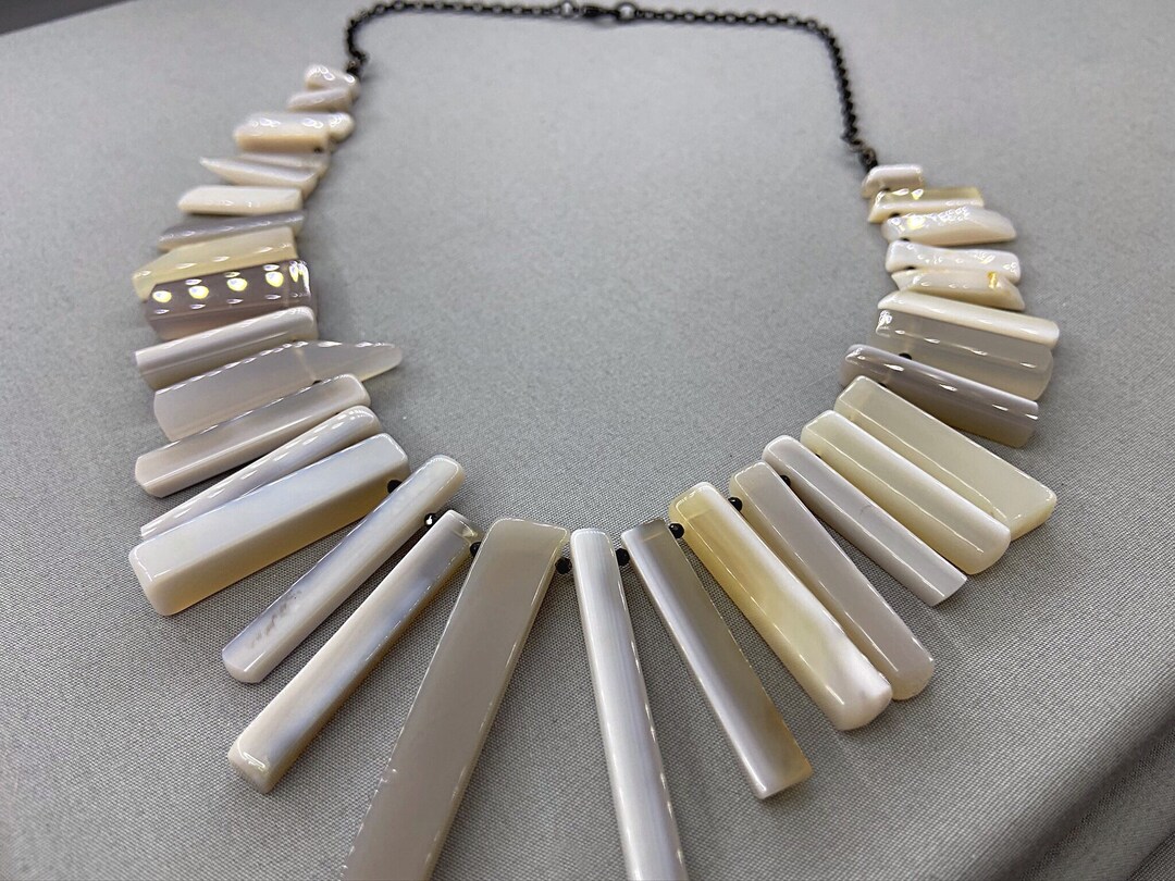 Grey Agate Graduated Cleopatra Fan Bar Necklace With Black - Etsy