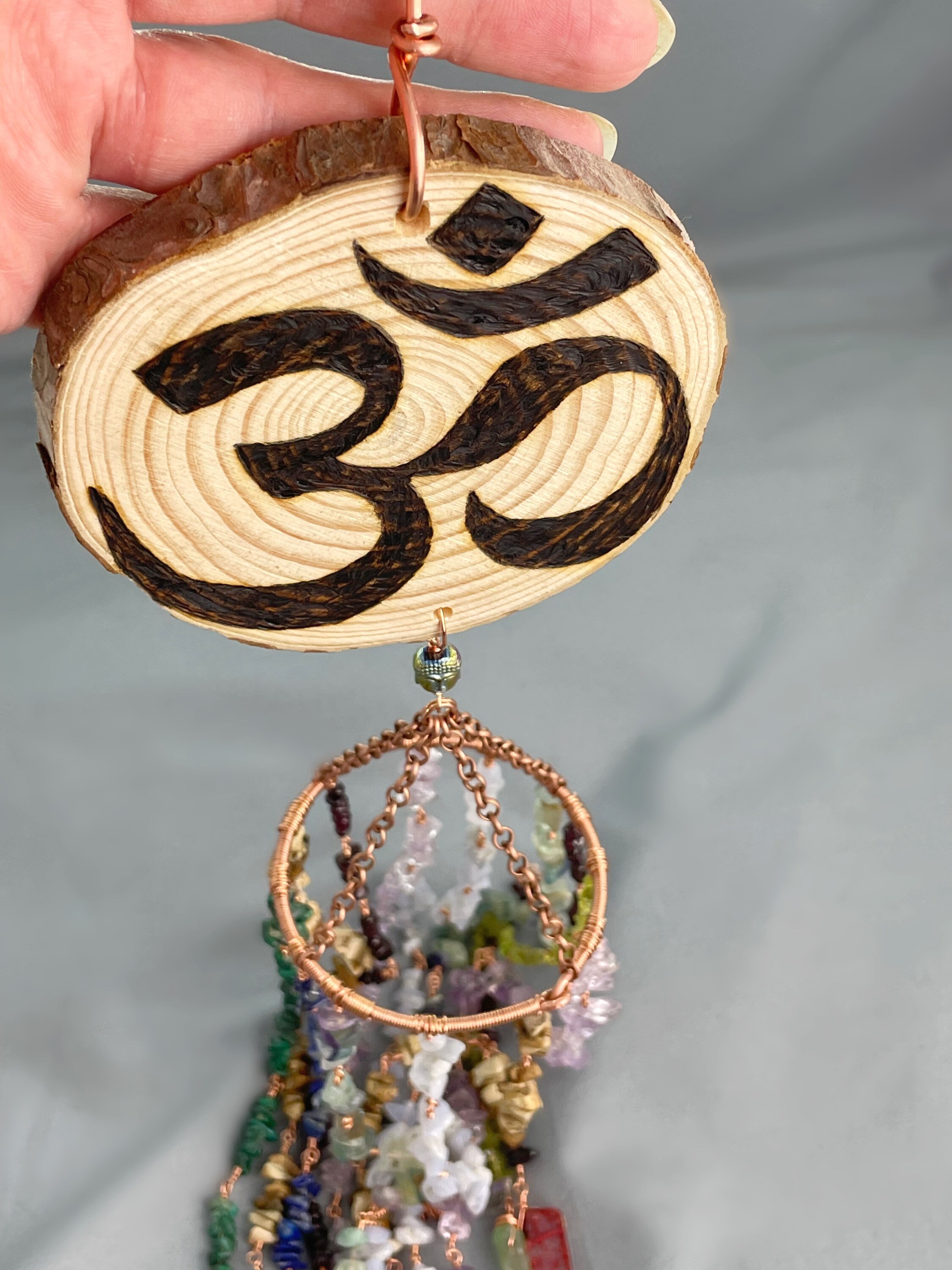 Crystal Wind Chime Spiritual Decor Wooden Om Hanging Ornament Etsy UK