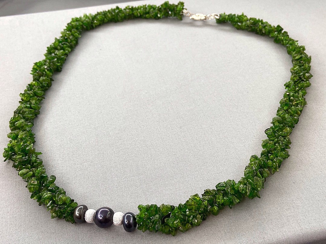 Chrome Diopside & Pearl Twisted Rope Style Necklace Sterling Etsy