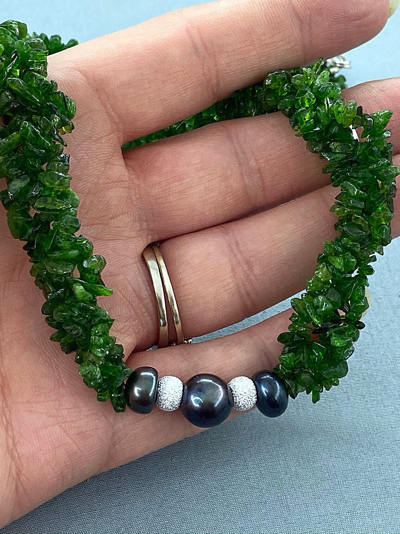 Chrome Diopside & Pearl Twisted Rope Style Necklace Sterling Etsy