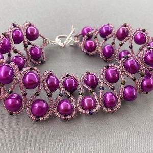 Purple Pearl 2 Row Bracelet, Double Row Bracelet, Elegant Pearl Bracelet, 30th Wedding Anniversary, June Birthstone, Purple Bracelet