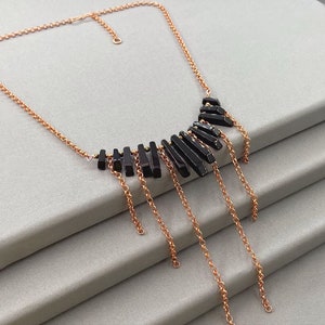 Graduated Bar Necklace, Black Agate Bib Necklace, Rose Gold Cleopatra Necklace, Collar Necklace, Black Fan Necklace,