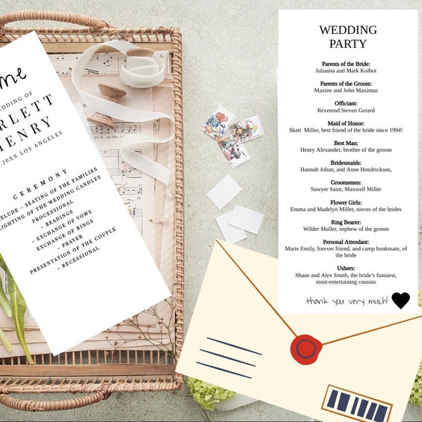 New -Best Minimalist Wedding Program Template, Modern Simple Order of Service, Editable, Printable Program, Instant Download, Templett