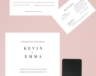 New - Minimalist Wedding Invitation Set, INSTANT DOWNLOAD, Modern, Simple, Elegant, Editable Template, Invite, RSVP, Details, Templett