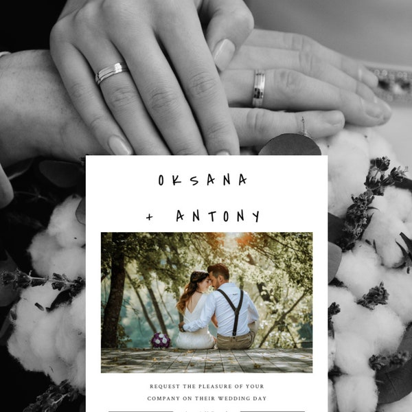 New -Best Photo Minimalist Wedding Invitation Suite, 100% Editable Template, Simple & Modern, RSVP, Details Card, Instant Download, Templett