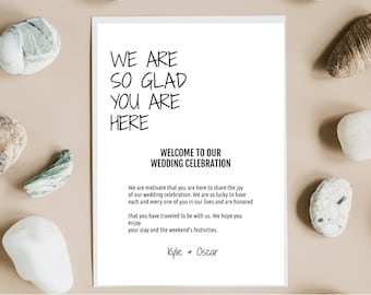 New -Best Modern Welcome Letter & Timeline Template, Minimalist Wedding Order of Events, Itinerary, INSTANT DOWNLOAD, 100% Editable Text